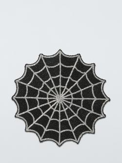 John Lewis Halloween Beaded Spider Web Placemat, Black, Black