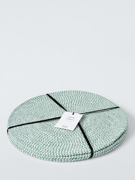 John Lewis Woven Cotton Blend Round Placemat, Set of 4, Sage - view 2, Green