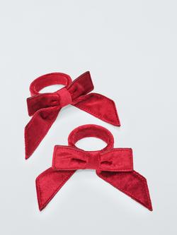 John Lewis Velvet Bow Napkin Ring, Set of 2, Red, Red Velvet