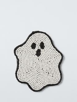 John Lewis Halloween Beaded Ghost Coaster, White/Black, Multi