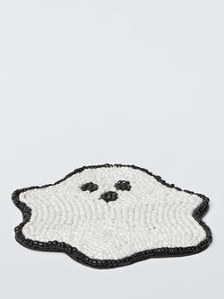 John Lewis Halloween Beaded Ghost Coaster, White/Black - view 2, Multi