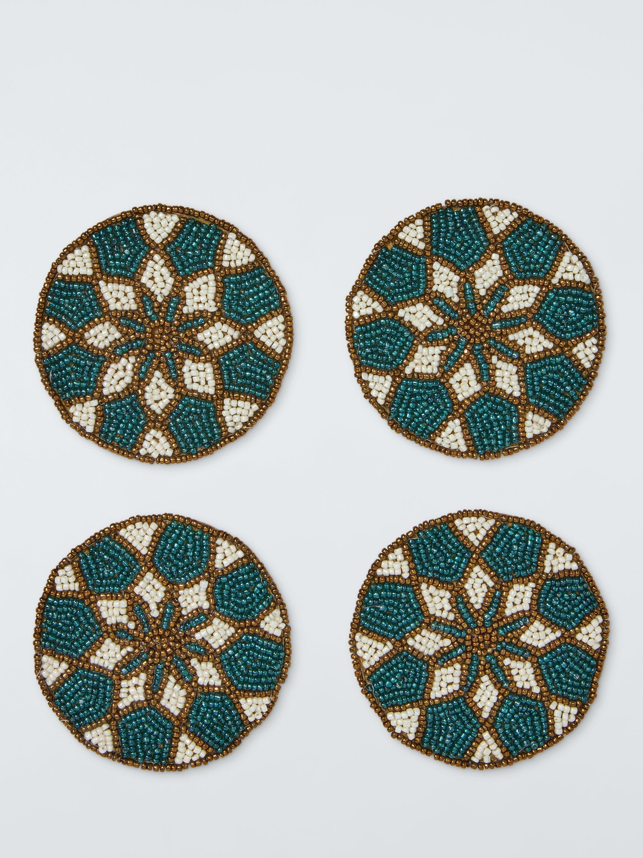 John Lewis Beaded Coaster, Set of 4, Dark Peacock