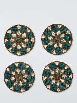 John Lewis Beaded Coaster, Set of 4, Dark Peacock, Dark Green