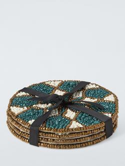 John Lewis Beaded Coaster, Set of 4, Dark Peacock - view 2, Dark Green