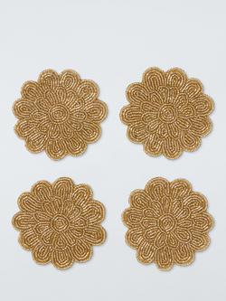 John Lewis Scallop Beaded Coaster, Set of 4, Gold, Gold