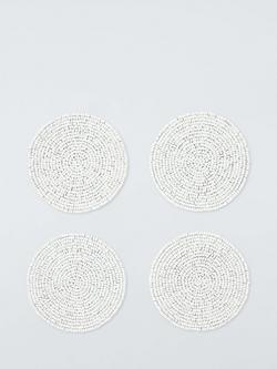 John Lewis Beaded Round Coasters, Set of 4, White, White