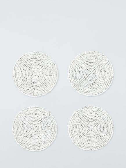 John Lewis Beaded Round Coasters, Set of 4, White, White