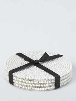 John Lewis Beaded Round Coasters, Set of 4, White - view 2, White