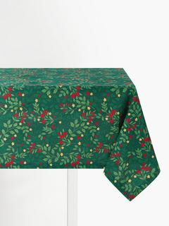 John Lewis Christmas Foliage Rectangular Cotton Tablecloth, 180 x 140cm, Dark Green