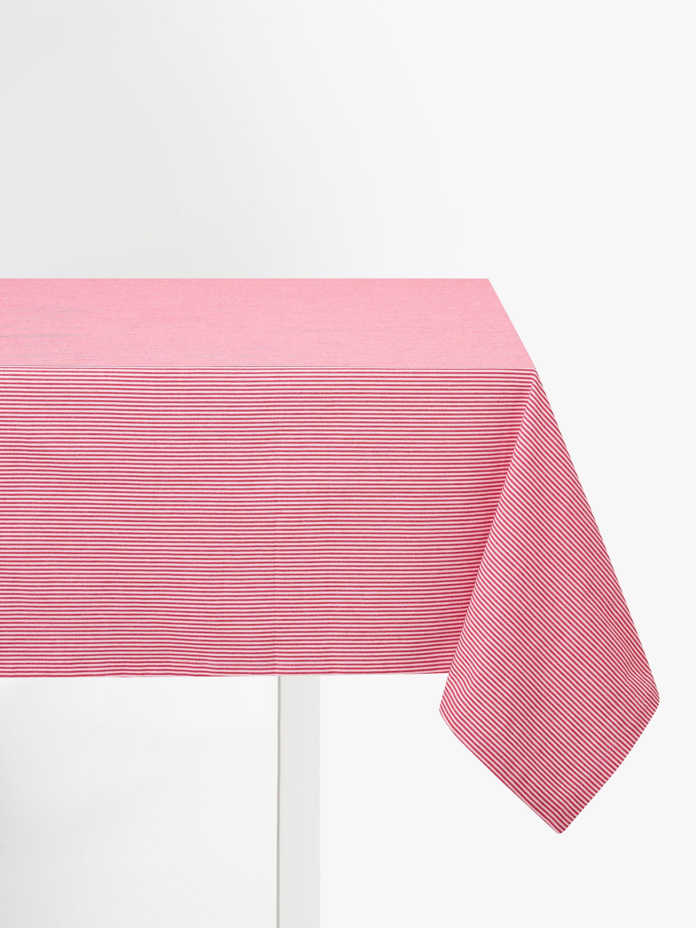 John Lewis Ticking Stripe Rectangular Cotton Tablecloth, 250 x 160cm, Red/White