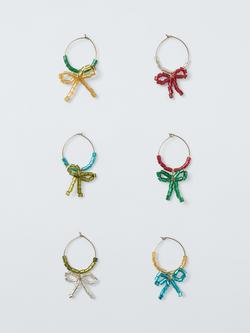 John Lewis Beaded Bow Wine Glass Charms, Set of 6, Assorted, Gold