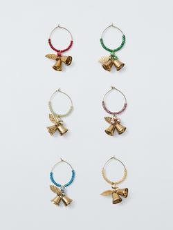 John Lewis Beaded Bell Wine Glass Charms, Set of 6, Assorted, Gold
