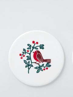 John Lewis Robin Fine China Coaster, White
