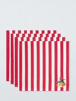 John Lewis Christmas Bells Stripe Cotton Napkin, Set of 4, Red, Multi