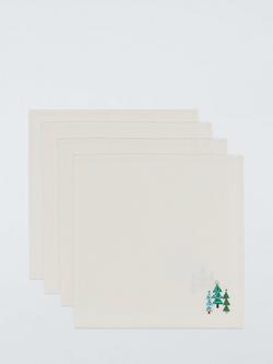 John Lewis Embroidered Christmas Tree Cotton Napkins, Set of 4, Natural
