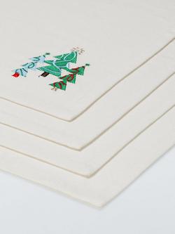 John Lewis Embroidered Christmas Tree Cotton Napkins, Set of 4 - view 2, Natural
