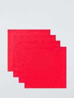 John Lewis Hem Stitch Cotton Napkins, Set of 4, Red, Red