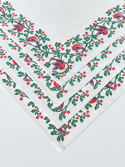 John Lewis Robin Border Cotton Napkins, Set of 4, White - view 2, White