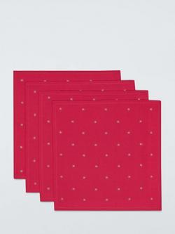 John Lewis Scattered Star Cotton Napkins, Set of 4, Red, Red