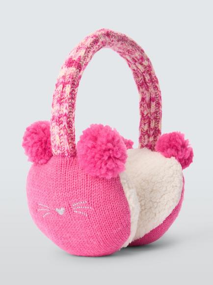 John Lewis Kids' Cat Earmuffs, Pink - view 2, Pink