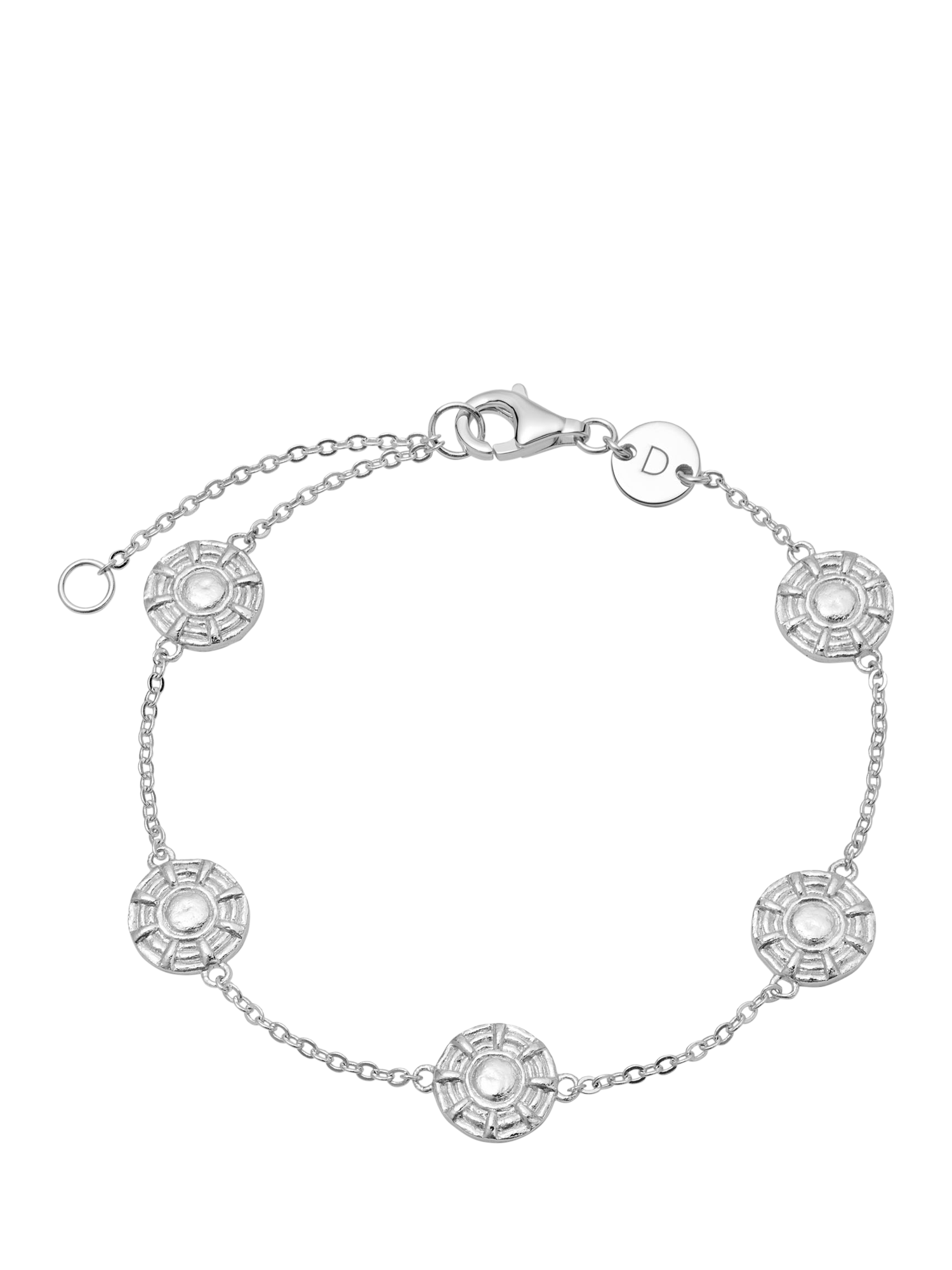 Product image 1 of 6, which shows Daisy London Textured Charm Bracelet, Silver
