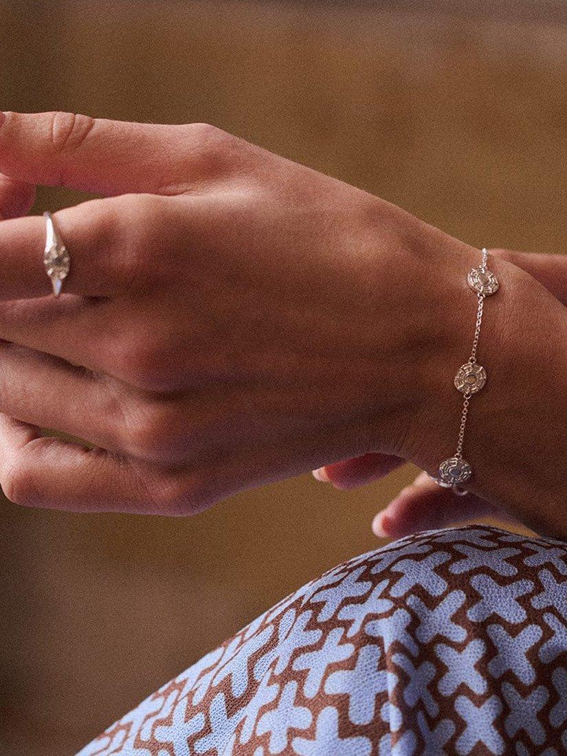 Product image 2 of 6, which shows Daisy London Textured Charm Bracelet, Silver