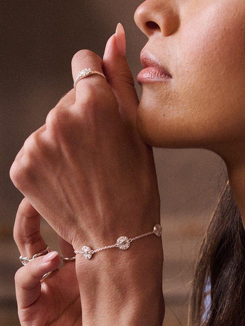 Product image 4 of 6, which shows Daisy London Textured Charm Bracelet, Silver