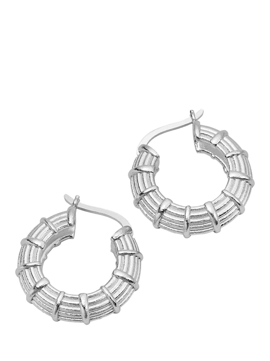 Product image 1 of 5, which shows Daisy London Textured Hoop Earrings, Silver