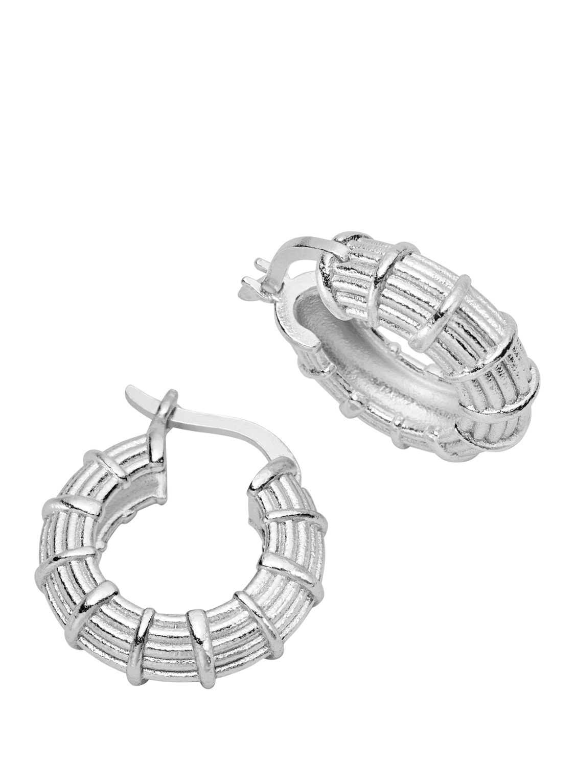 Product image 1 of 5, which shows Daisy London Apollo Textured Hoop Earrings, Silver
