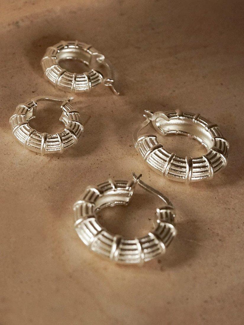 Product image 2 of 5, which shows Daisy London Apollo Textured Hoop Earrings, Silver