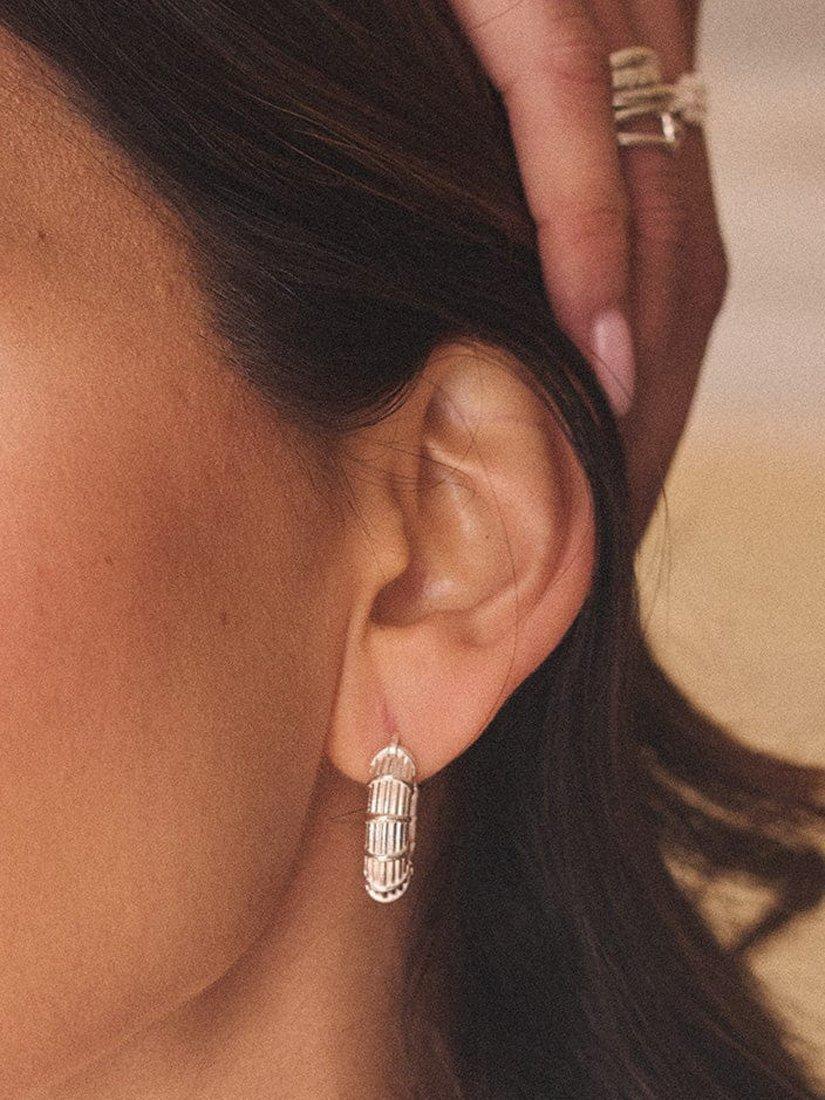Product image 3 of 5, which shows Daisy London Apollo Textured Hoop Earrings, Silver
