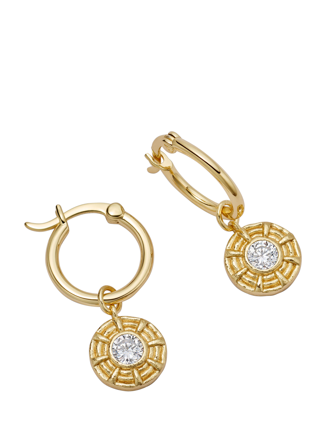 Product image 1 of 6, which shows Daisy London Cubic Zirconia Drop Hoop Earrings, Gold