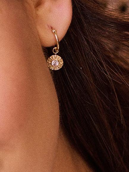 Daisy London Cubic Zirconia Drop Hoop Earrings - view 2, Gold