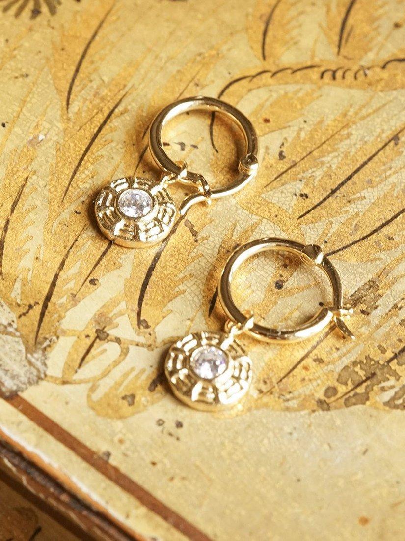 Product image 3 of 6, which shows Daisy London Cubic Zirconia Drop Hoop Earrings, Gold