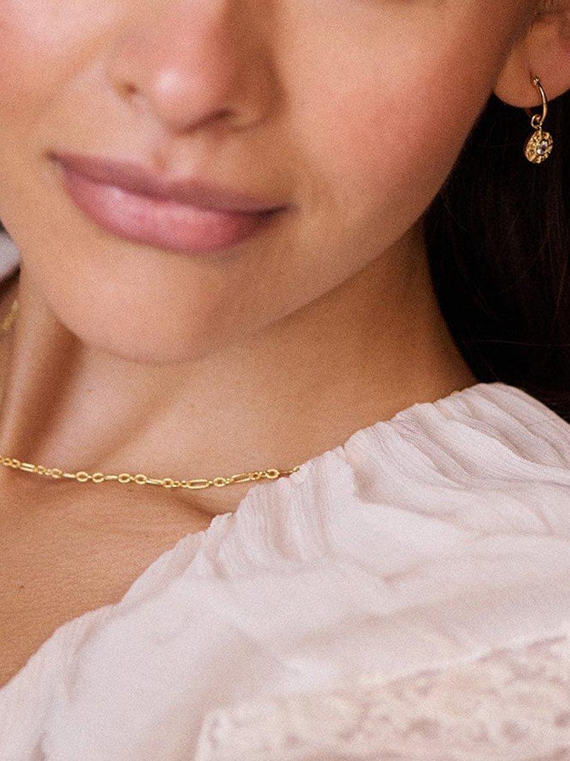Product image 4 of 6, which shows Daisy London Cubic Zirconia Drop Hoop Earrings, Gold