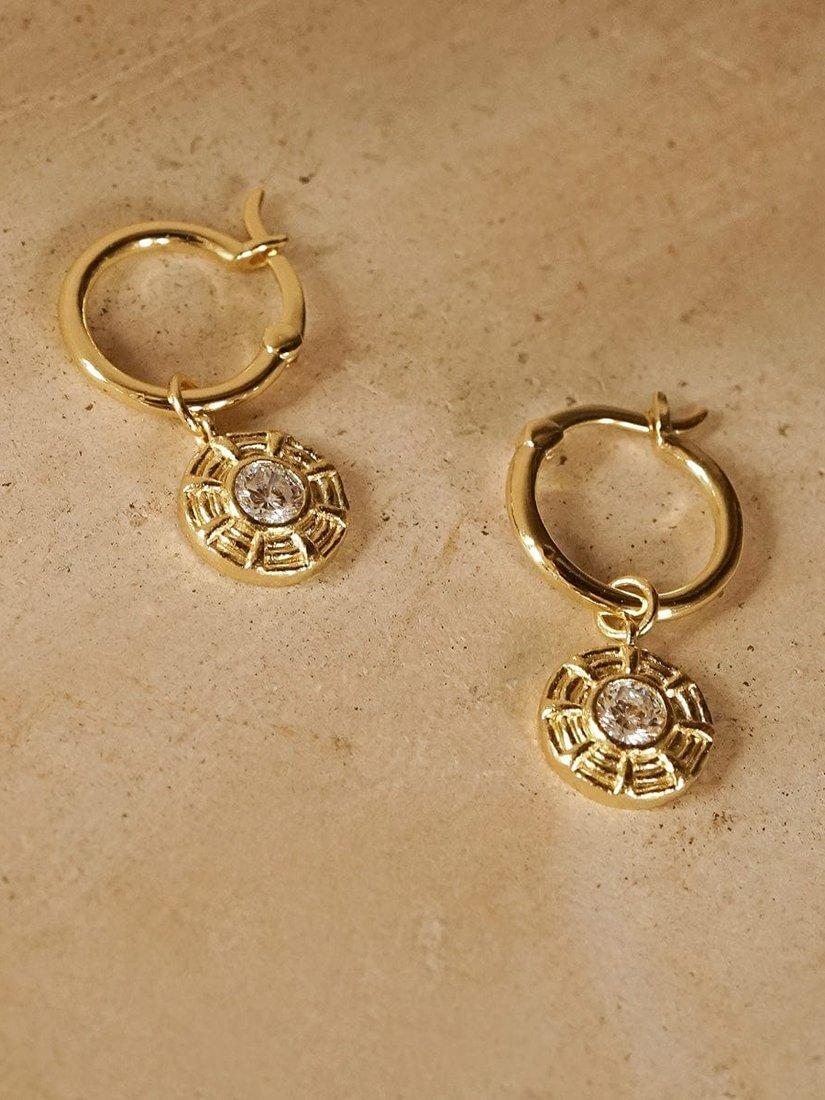 Product image 5 of 6, which shows Daisy London Cubic Zirconia Drop Hoop Earrings, Gold