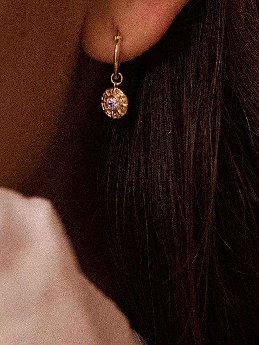 Product image 6 of 6, which shows Daisy London Cubic Zirconia Drop Hoop Earrings, Gold