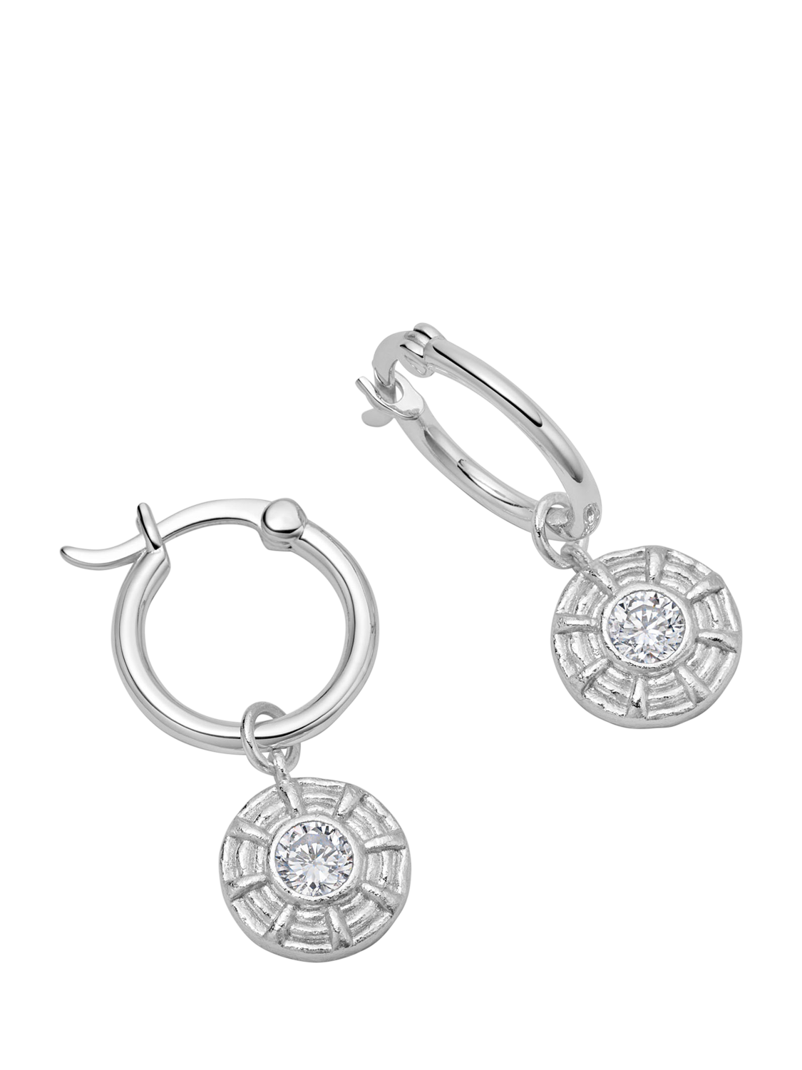 Product image 1 of 6, which shows Daisy London Cubic Zirconia Drop Hoop Earrings, Silver