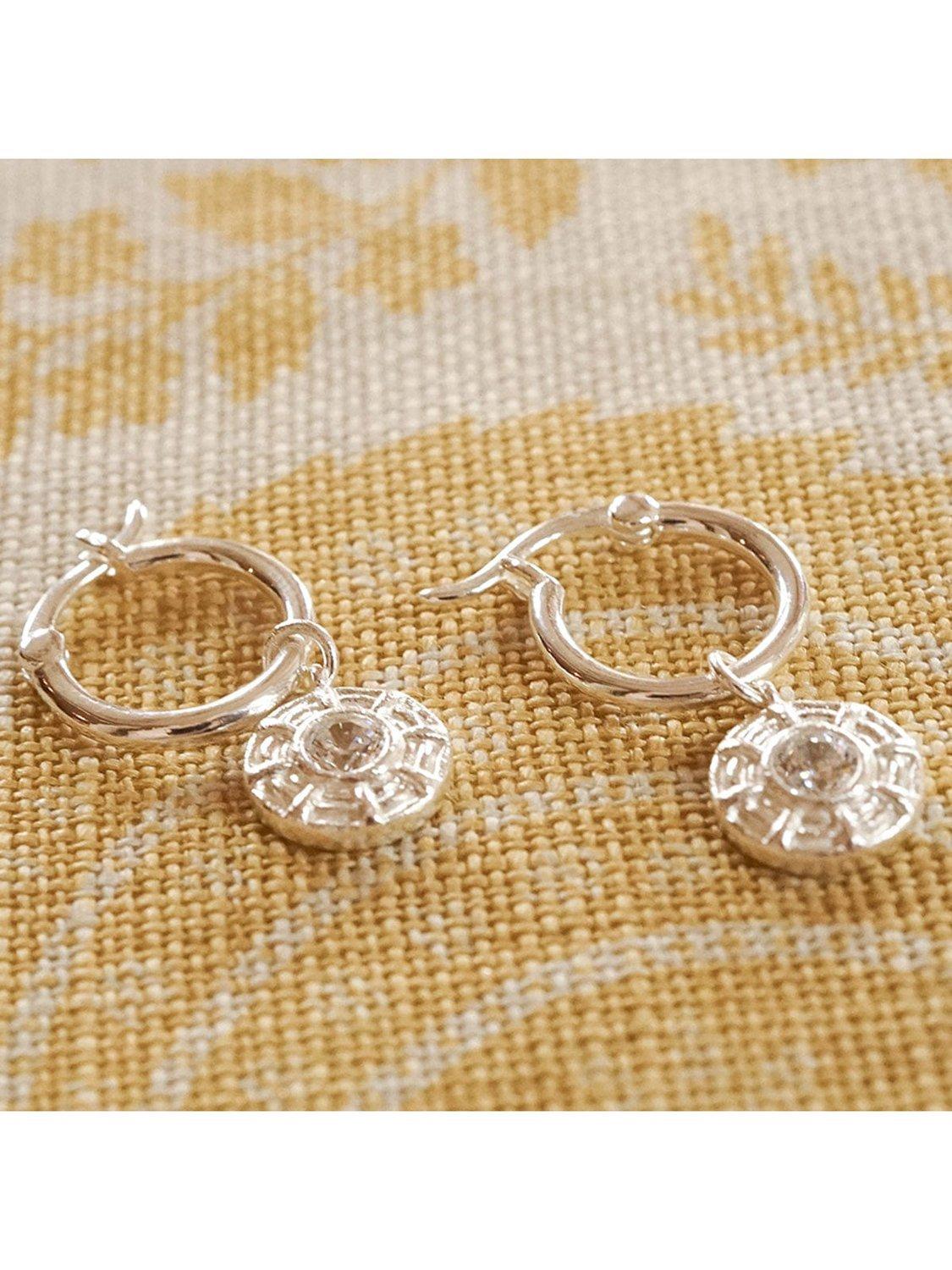 Product image 2 of 6, which shows Daisy London Cubic Zirconia Drop Hoop Earrings, Silver