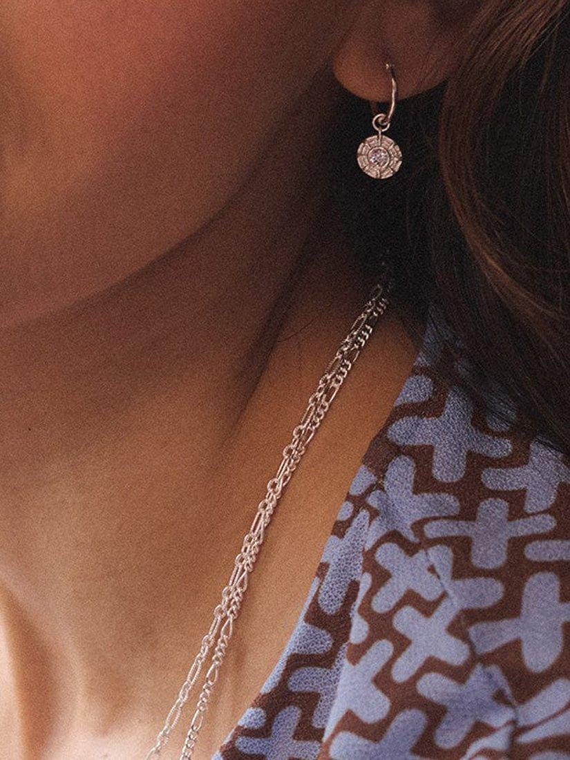 Product image 3 of 6, which shows Daisy London Cubic Zirconia Drop Hoop Earrings, Silver
