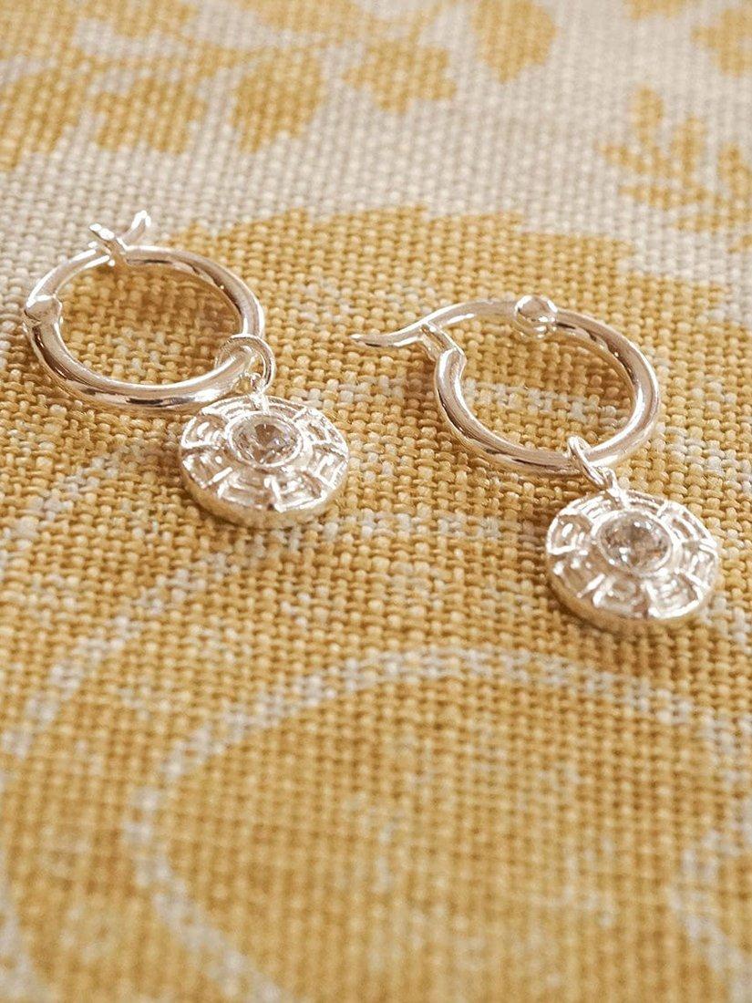 Product image 4 of 6, which shows Daisy London Cubic Zirconia Drop Hoop Earrings, Silver