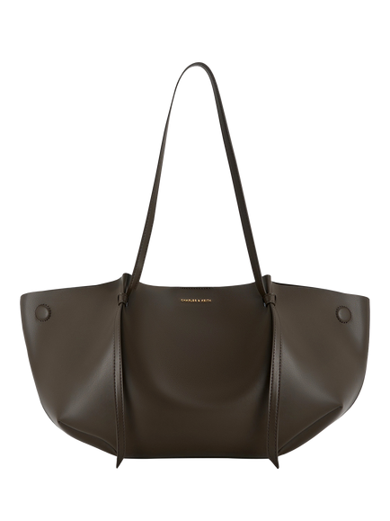 CHARLES & KEITH Calla Faux Leather Tote Bag, Dark Moss