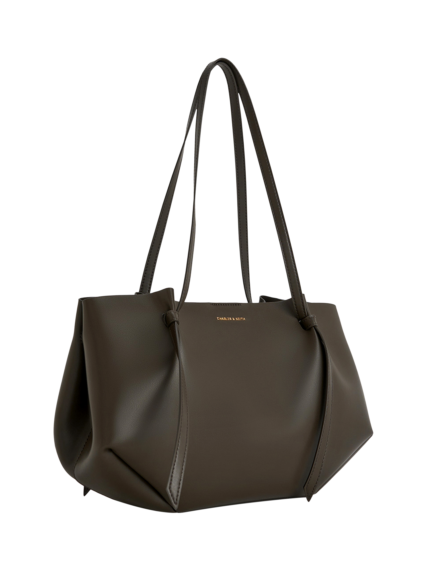 Product image 3 of 7, which shows CHARLES & KEITH Calla Faux Leather Tote Bag, Dark Moss