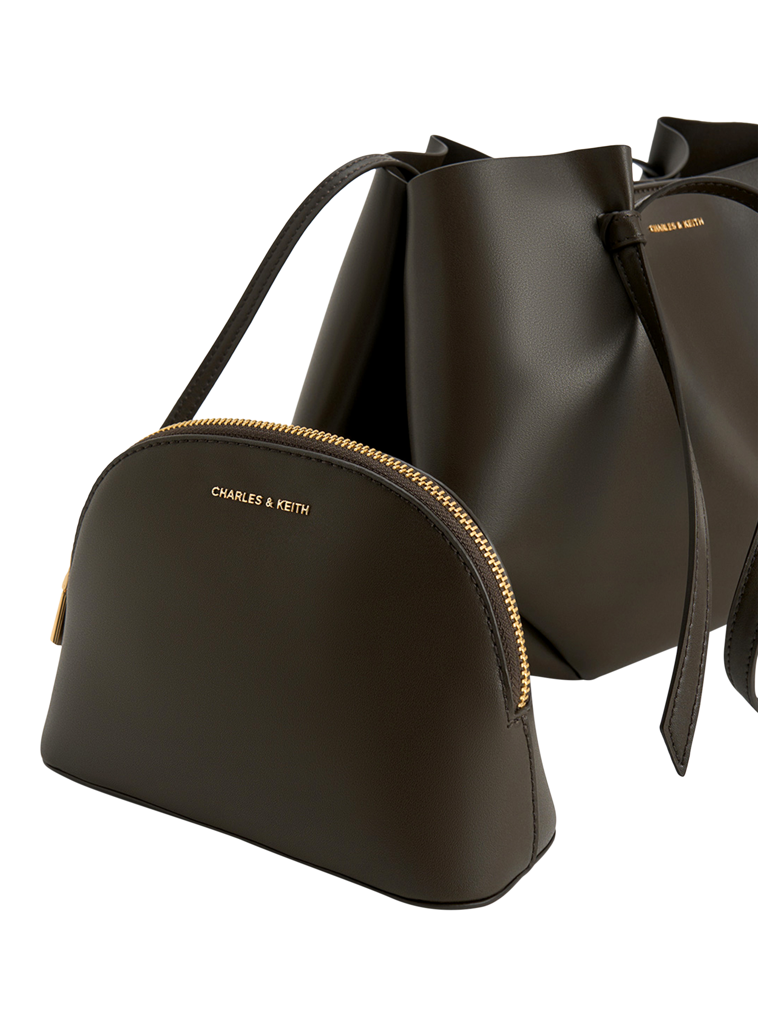 Product image 6 of 7, which shows CHARLES & KEITH Calla Faux Leather Tote Bag, Dark Moss