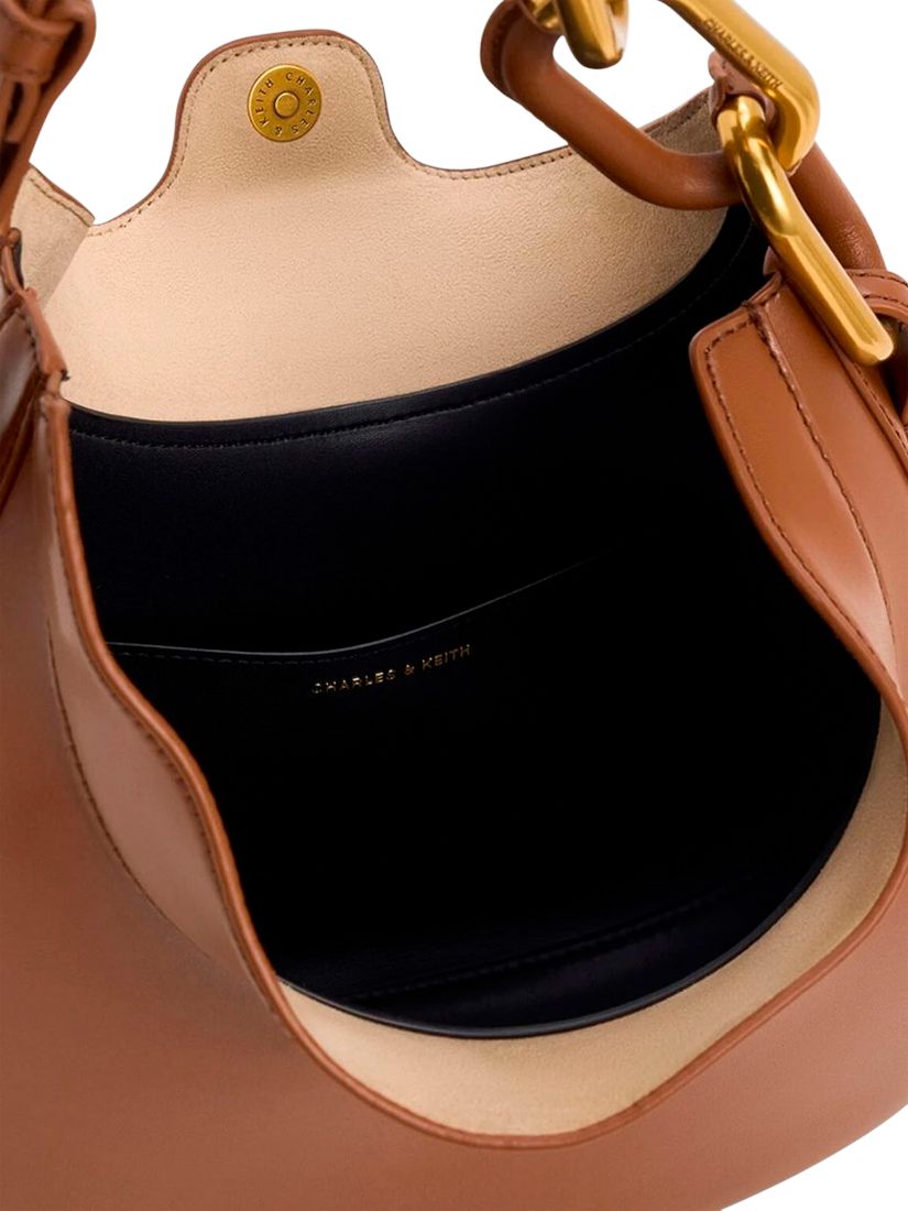 Product image 4 of 4, which shows CHARLES & KEITH Kora Faux Leather Half Moon Hobo Shoulder Bag, Chocolate