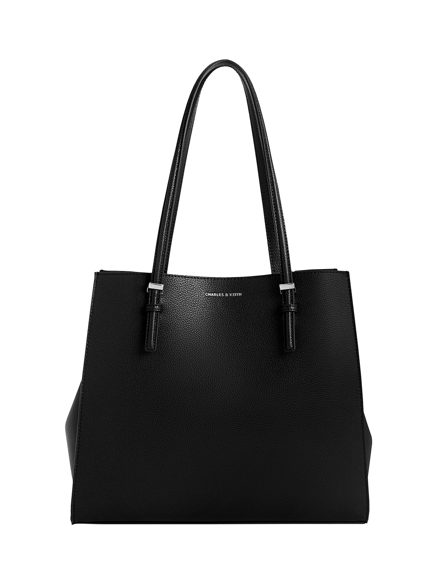 Product image 1 of 6, which shows CHARLES & KEITH Sansa Faux Leather Tote Bag, Black