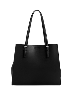 CHARLES & KEITH Sansa Faux Leather Tote Bag, Black