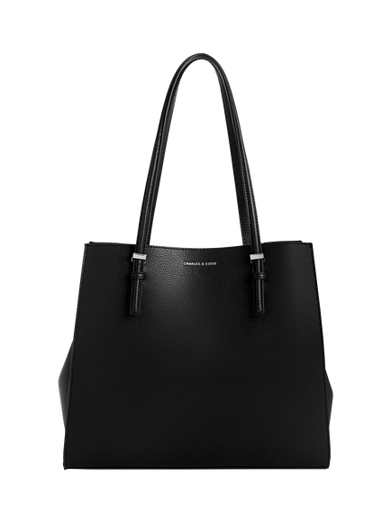CHARLES & KEITH Sansa Faux Leather Tote Bag, Black