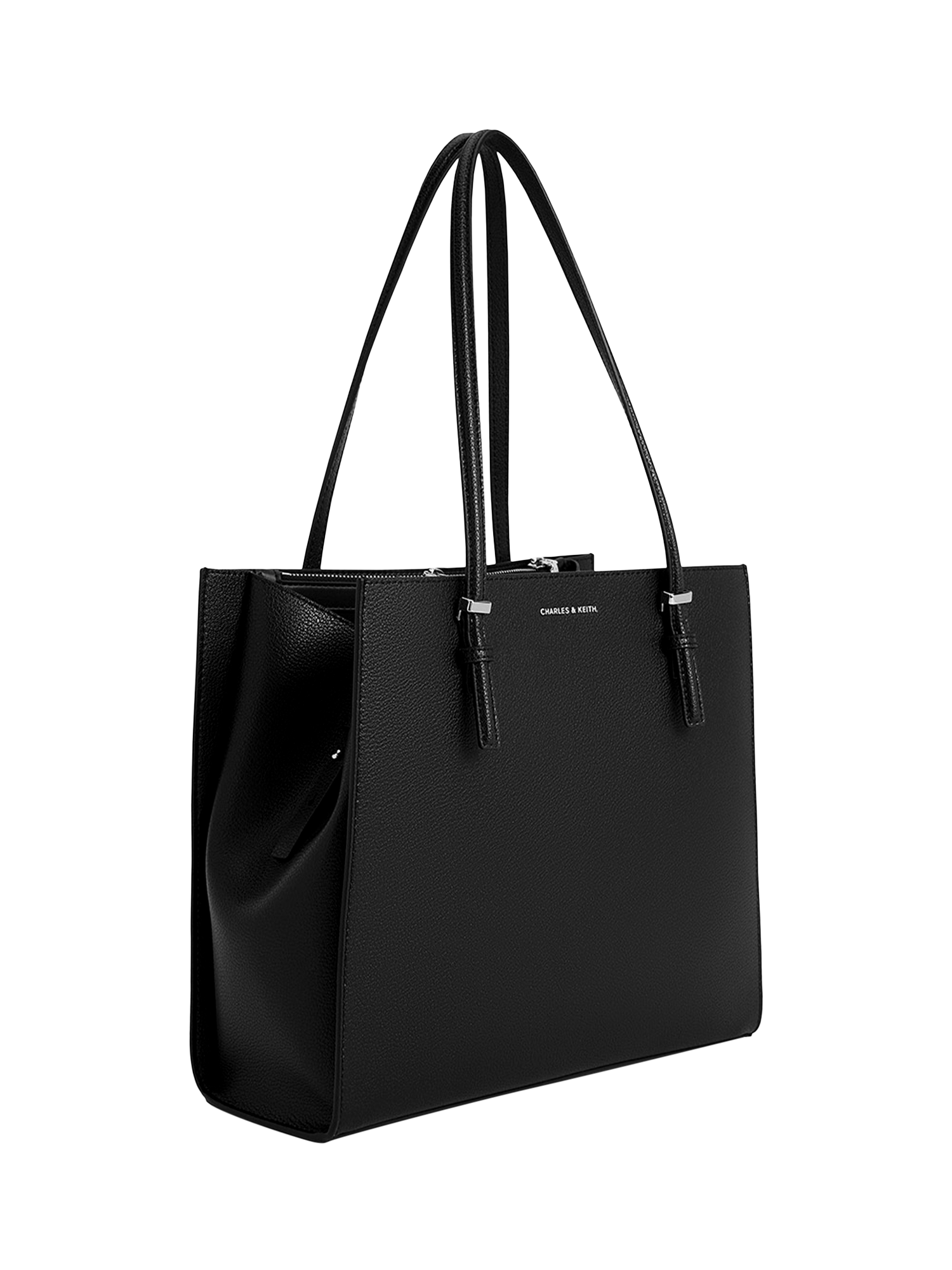 Product image 2 of 6, which shows CHARLES & KEITH Sansa Faux Leather Tote Bag, Black
