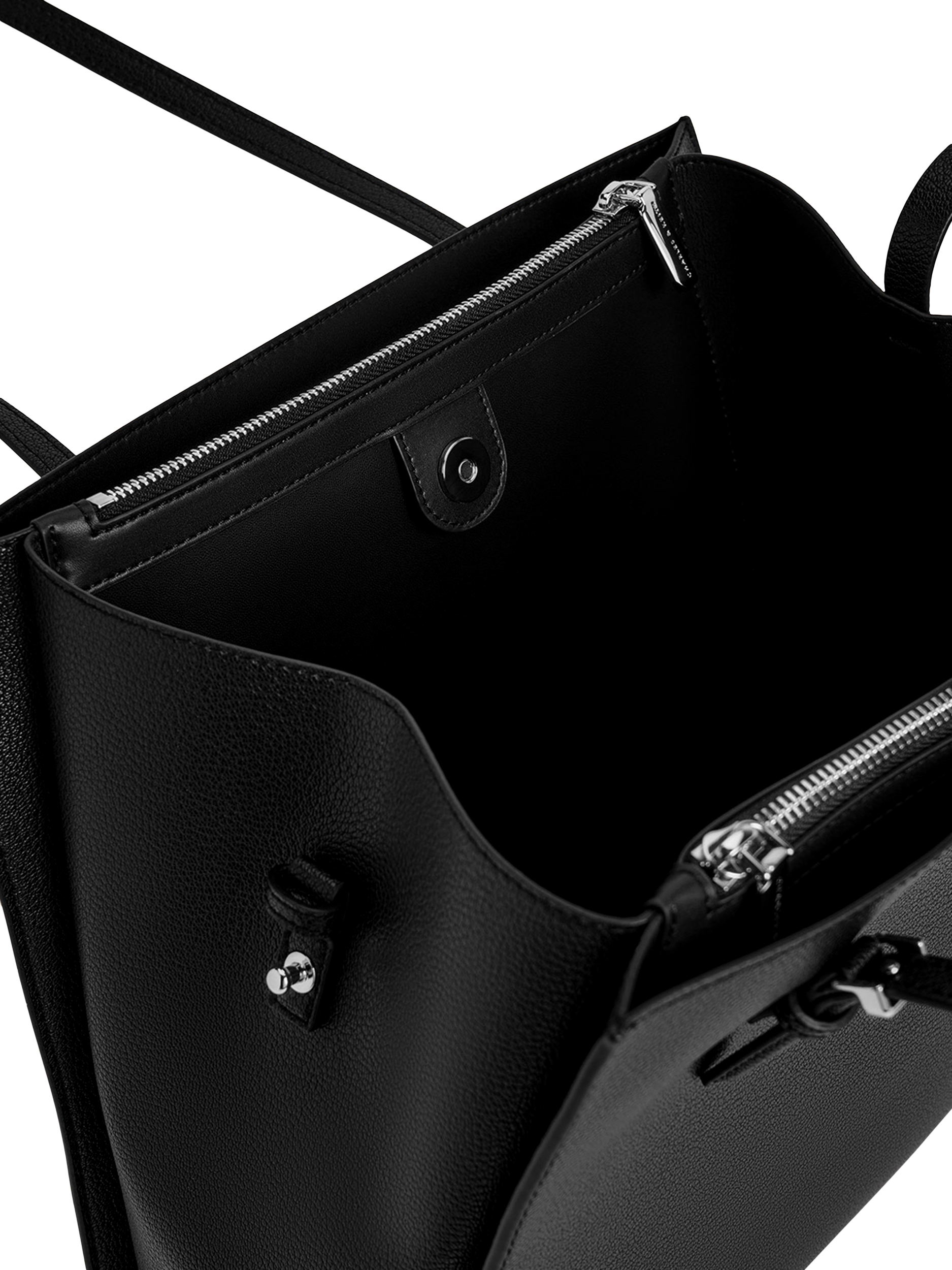 Product image 5 of 6, which shows CHARLES & KEITH Sansa Faux Leather Tote Bag, Black